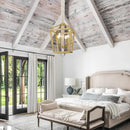 Gold Chandelier 4-Light, Farmhouse Pendant Light Fixture Adjustable Height, Modern Dining Room Light Fixture, Lantern Ceiling Hanging Lighting with Metal Cage for Kitchen Island Entryway Foyer by CozyNest Decor