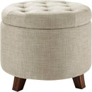 Amazon Basics Round Linen Ottoman with Storage, Tufted Upholstered Footstool for Living Room and Bedroom, 20" x 17", Linen Burlap Beige by CozyNest Decor