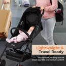 Jovial Lightweight Travel Baby Stroller - One-Hand Folding Compact Stroller with Multi-Position Reclining System - Retractable Sun Canopy, Extra-Large Storage Basket - Includes Airplane Storage Bag by TinyTreasures Baby Boutique