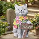 Solar Cat Garden Statue for Outdoor Decor, Cat Solar Light with Flowers, Resin Welcome Cats for Garden, Yard, Lawn Decor, Cats Lover Gifts for Women by CozyNest Decor