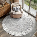 jinchan Round Rug 4ft Area Rugs Vintage Floral Distressed Design - Machine Washable Non-Slip Low-Pile Ultra-Thin Circle Rug for Entryway Bedside Living Room Dining Room Bedroom (4' Round,Grey) by TinyTreasures Baby Boutique