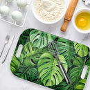 Serving Trays with Handles, 14.5 x 9.8 inch Rectangular Plastic Tray for Restaurant, Kitchen, Tropical Leaf Pattern Monstera in The Style by CozyNest Decor
