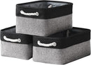 TheWarmHome Storage Basket for Organizing - 14x10x7 inch Medium 3 Pack Collapsible Storage Bin for Shelves with Rope, Fabric Storage Cubes for Organizer Cloth Gift Toy Closet (Black & Grey) by TinyTreasures Baby Boutique