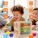 Montessori Toys for 1+ Year Old, Wooden Sorter Cube with 8pcs Rattling Shapes, Developmental Learning Toy Gifts for Baby Toddler Boys Girls, Gift Packaging by TinyTreasures Baby Boutique