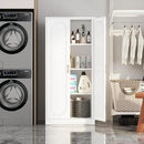 Kitchen Pantry Cabinet,60”Metal White Storage Cabinets with Doors and Shelves,Tall Cabinet with 2 Gold Hands for Dinning Room,Living Room by CozyNest Decor