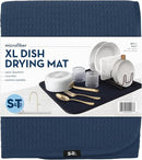 S&T INC. Dish Drying Mat XL, 18” x 24”, Absorbent Microfiber Kitchen Counter Mat, Dish Drying Pad for Dishes, Utensils, Pots and Pans, Extra Large, Navy by CozyNest Decor