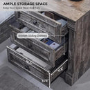26" Tall Farmhouse Nightstand Set of 2, 3 Drawers End Table w/Charging Station, 23.6" Wide Large Side Table w/Roman Column, Wood Rustic Sofa Table for Bedroom, Light Gray by CozyNest Decor