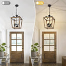 4 Light Farmhouse Chandelier, Rustic Ceiling Light Lantern Light Fixture with Wood Painted Metal Cage and Adjustable Chain, E12 Base Geometric Hanging Light Fixture for Entryway, Kitchen, Indoor by CozyNest Decor