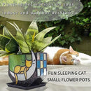 Tiffany Stained Glass Fun Moon Sleeping Cat Planter，Orange Sleeping Cat Cactus Planter，Cute Planters for Indoor Plants,Decorative Flower Pots As Gifts for Cat Lovers，4.6x3x5.15 in by GreenHaven Gardens