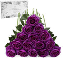 Purple Fake Roses Artificial Flowers - 16 Pcs Fake Artificial Roses Silk Flowers with Stems for Home Wedding Hotel Office Centerpiece Decor by CozyNest Decor
