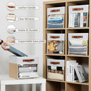 HNZIGE 11 Inch Foldable Fabric Storage Cubes - Clear Bins for Shelves, Canvas Cube Organizer Bins (White Beige 6 PCS) by TinyTreasures Baby Boutique