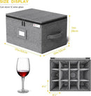 YearningHome Wine Glass Storage Box with Dividers,Hard Shell and Stackable Stemware Storage Containers with Sturdy Handle for Glassware Crystal Storage and Transport,Grey,Holds 12 by CozyNest Decor