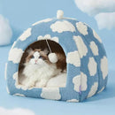 Lesure Cute Cat Beds for Indoor Cats - 2 in 1 Large Cat Cave Bed for Puppy and Small Dog with Removable Washable Cushioned Pillow, Cozy Kitten Tent with Non-Slip Bottom, Blue, 17.3 inches by CozyNest Decor