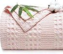 PHF Cooling Waffle Blanket Queen Size, Lightweight 60% Rayon Derived from Bamboo & 40% Cotton Breathable Blanket for Hot Sleepers, Soft and Luxury for Bed Couch and Sofa, 90"x90", Pink by CozyNest Decor