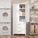 75" Kitchen Pantry Cabinet with 3 Drawer,Metal Storage Cabinets with Doors and 4 Adjustable Shelves,White Kitchen Cabinet with 2 Gold Handles,Food Cupboard for Livingroom,Pantry, Bathroom by CozyNest Decor