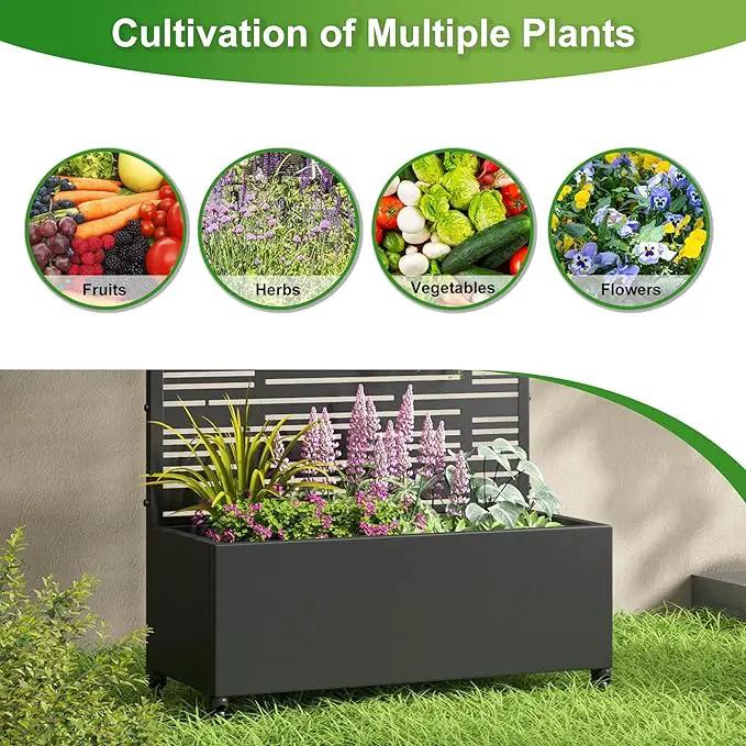Casaphoria Metal Raised Garden Bed with Trellis and Wheels, 72"x35"x16" Planter Box for Climbing Plants, Vegetables & Vines, Features Drainage Holes and Privacy Screen (Black-Shine), photo 4 of 9