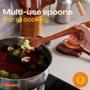 Riveira Bamboo Wooden Spoons for Cooking 9-Piece with Holder, Apartment Essentials Wood Spatula Spoon Nonstick Kitchen Utensil Set Premium Quality Housewarming Gifts for Everyday Use by CozyNest Decor