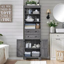 Bathroom Storage Cabinet, 72" Tall Farmhouse Storage Cabinet with 2 Drawers, Adjustable Shelves & Barn Door, Cabinet for Bathroom, Living Room, Kitchen, Grey Wash by CozyNest Decor