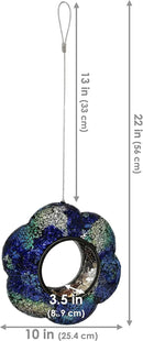 Sunnydaze 10-Inch Glass Mosaic Hanging Bird Feeder for Outdoors - Fly-Through Wild Bird Feeder - Indigo Flower Mosaic by GreenHaven Gardens