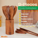 Riveira Walnut Wooden Spoons for Cooking Set of 9 – Natural Walnut Wooden Cooking Utensils, Spatula, Spoon - Premium Quality Utensil Set for Non-Toxic Cooking by CozyNest Decor