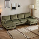 Karl home U-Shape Sectional Sofa Couch 111" Modern 4-Seat Sofa with Chaises Corduroy Fabric Upholstered Covertible Couch with Wood Grain Legs for Living Room, Reception Room, Apartment, Green by CozyNest Decor