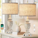 Farmhouse 3-Way Dimmable Touch Table Lamp Set of 2 for Bedroom Living Room with USB A+C Charging Ports 27" Tall Rustic Traditional Nightstand Bedside Lamps White End Table Lamp (2 Bulbs Included) by CozyNest Decor