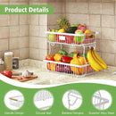 2 Tier Fruit Basket for Kitchen Counter with 2 Banana Hangers, Countertop Metal Fruit Bowl with Wooden Handle, Large Storage Stand for Vegetables, Snacks, Breads, Produce Storage – White by CozyNest Decor