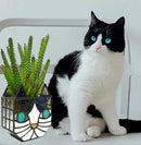 Tiffany Cute Cat Stained Glass Flower Pots,Indoor and Outdoor Plant Displays,Cat Plant Planter,Candle Holder Container Decoration 4.6 x 5.15 x 2.3 inch(11.7 x 13.1 x 5.8 CM)(Without Succulents)Black by GreenHaven Gardens