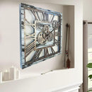 The Gears Clock 24'' Inch Square Real Moving Gear Wall Clock Vintage Industrial Oversized Rustic Farmhouse (Grey and White) by CozyNest Decor