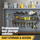 YYR Heavy Duty Power Tool Organizer with Charging Station, Cordless Drill Hanger Storage Rack, Battery Tools Holder Wall Mount Shelf for Garage - 32 Inch Equipped with Surge Protection Power Strip by GreenHaven Gardens