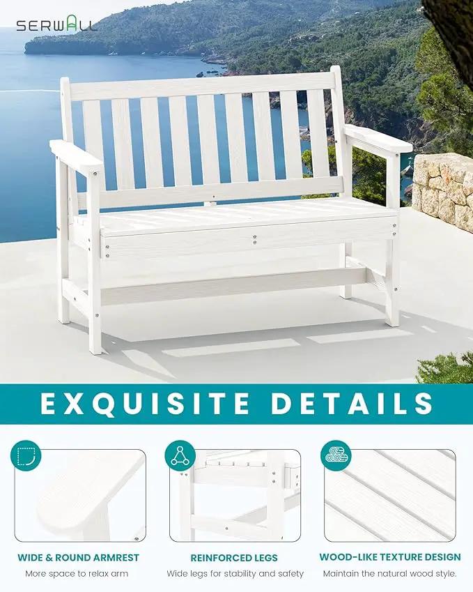 SERWALL Outdoor Bench, HDPE Outdoor Benches Weatherproof, 2-Person Garden Bench with 660 lbs Weight Capacity, Patio Benches for Outdoors, Garden, Porch, Backyard and Park, White, 2 Pack, photo 4 of 9