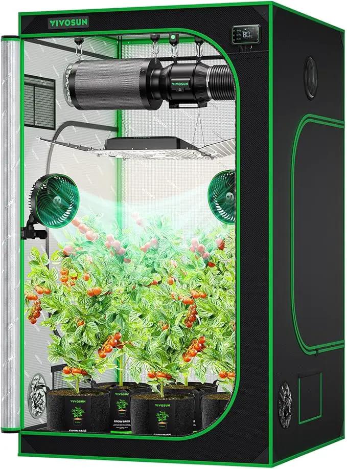 VIVOSUN S448 4x4 Grow Tent, 48"x48"x80" High Reflective Mylar with Observation Window and Floor Tray for Hydroponics Indoor Plant for VS4000/VSF4300