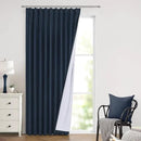 Vision Home Navy Blue Pinch Pleated Full Blackout Curtains Linen Blended Room Darkening Window Curtains 112 inch for Living Room Bedroom Thermal Insulated Pinch Pleat Drapes with Hooks 60" Wx112 Lx1 by CozyNest Decor