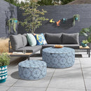 Inflatable Ottoman Stool D31 xH14 for Outdoor/Indoor Use, Water Repellent Patio Foot Rest Stool with Portable Handle,Round Pouf Ottoman Suitable for Garden,Deck and Camping - Medallion Blue by CozyNest Decor