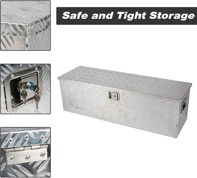 Heavy Duty 48.5"x 15"x 15" Aluminum Truck Tool Box Trailer Pickup Tool Box w/ Side Handles & 2 Keys, Silver