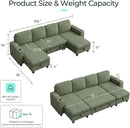 LINSY HOME Sectional Sleeper Sofa with Pull Out Couch Bed - Convertible Plush Corduroy Cloud Couch with Storage Chaise & USB Charging, Comfy U Shaped Modular Couches for Living Room, Green by CozyNest Decor
