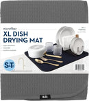 S&T INC. Dish Drying Mat XL, 18” x 24”, Absorbent Microfiber Kitchen Counter Mat, Dish Drying Pad for Dishes, Utensils, Pots and Pans, Extra Large, Charcoal by CozyNest Decor