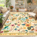 Floral 9x12 Area Rug Machine Washable Soft Print Boho Carpet Non Slip Doormat Low Pile Flower Area Rugs for Living Room Bedroom Nursery Kitchen Dining Room Indoor-Ivory/Yellow by TinyTreasures Baby Boutique