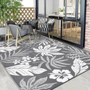 Pauwer Waterproof Outdoor Rug 6x9, Reversible Plastic Straw Patio Camping Rug, Indoor Outdoor RV Mat Carpet for Deck, Camper, Porch, Balcony, Backyard, Picnic, Floral Grey by GreenHaven Gardens