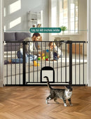 Babelio 36.5-57" Extra Wide Baby Gate with Cat Door,Auto Close&Two Way Swing,Pressure Mounted Dog Gates for Stairs,Doorways,Includes 4 Wall Cups and 3 Extension Pieces,Black by TinyTreasures Baby Boutique