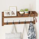 AMBIRD Wall Hooks with Shelf 26.57inch Entryway Wall Hanging Shelf Wood Coat Hooks for Wall with Shelf Coat Rack Wall Mount Rack with 5 Dual Hooks 3 Key Hooks Mail Organizer and Key Rack Key Holder by CozyNest Decor