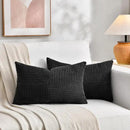Fancy Homi 2 Packs Black Lumbar Decorative Throw Pillow Covers 12x20 Inch for Living Room Couch Bed Sofa, Rustic Farmhouse Boho Home Decor, Soft Striped Corduroy Rectangle Accent Cushion Case 30x50 cm by CozyNest Decor