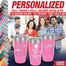 Personalized Tumbler for Women, Customized Coffee Travel Mug, Engraved Monogram Initial, Valentine’s Day Gift, Birthday Gift Idea, Keep Drinks Cold and Hot (Pink, 20oz) by TinyTreasures Baby Boutique