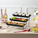 MALACASA 3 Tier Serving Trays for Party, Stoneware Serving Platters and Trays, 14 Inch Tiered Tray Stand, Fruit Tray, Trays for Serving Food, Black Dessert Stand with Collapsible Sturdier Metal Rack by CozyNest Decor