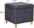 Adeco Fabric Storage Ottoman Bench with Solid Wood Legs, 17.7" Square Dark Grey Cotton Linen Cube Foot Stool, Upholstered Button Tufted Vanity Chair with Hinged Lid for Living Room, Bedroom, Dorm by CozyNest Decor