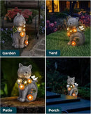 Solar Garden Statues Outdoor Decor, 6 LED Cat Flowers Butterfly Figurine Lights, Waterproof for Balcony Patio Porch Lawn Yard Ornament Art - Gift Ideas for Housewarming Gardening Grandma Women by CozyNest Decor