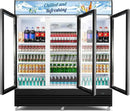 Commercial Beverage Refrigerator, 75" W 60 Cu. Ft. Commercial Drink Fridge, Display Refrigerator with 3 Glass Door, Commercial Display Fridge with 12 Adjustable Shelves, for Shop, Restaurant, Bar by CozyNest Decor