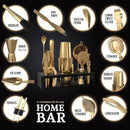 Highball & Chaser Bartender Kit with Black Bamboo Stand Beautiful Cocktail Shaker Set and Bar Tools Stainless Steel Boston Shaker Bartender Kit with Stand (Antique Gold) by CozyNest Decor