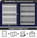 6x9ft Waterproof Outdoor Rug with LED Lights, Bohemia Reversible Plastic Straw Mat for Patio RV Camping Picnic Balcony Beach Deck Indoor Outdoor Carpet, Black&White by CozyNest Decor