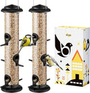 iBorn Metal Bird Feeder Hanging Wild Bird Seed Feeder for Mix Seed Blends Heavy Duty All Metal Black Finish,14 Inch 6 Port,Pack of 2 by CozyNest Decor